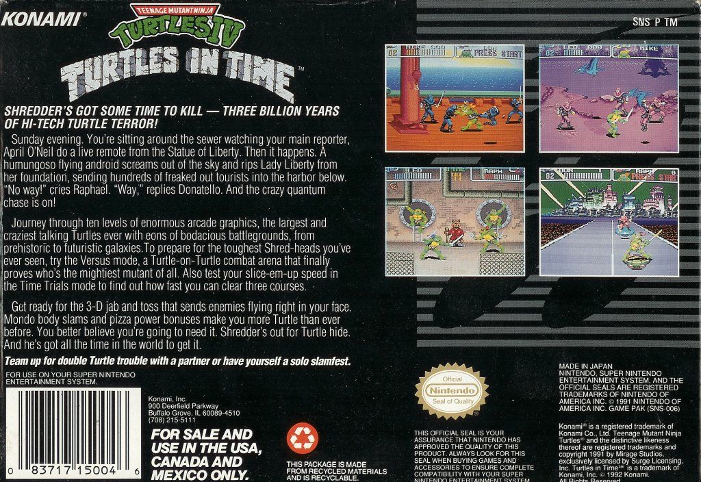 Teenage Mutant Ninja Turtles IV Turtles In Time Super Nintendo