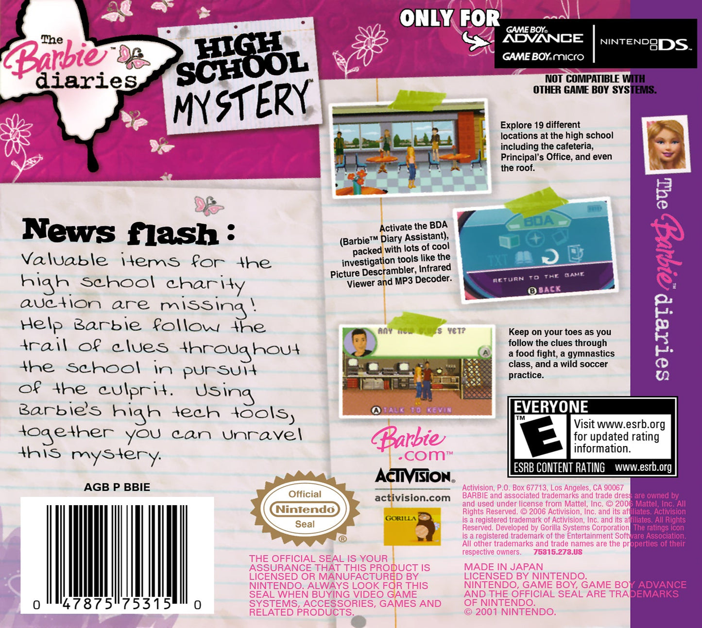 Barbie Diaries High School Mystery GameBoy Advance