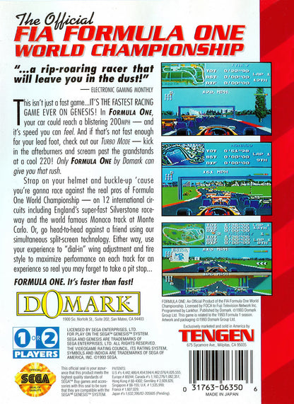Formula One F1 Sega Genesis