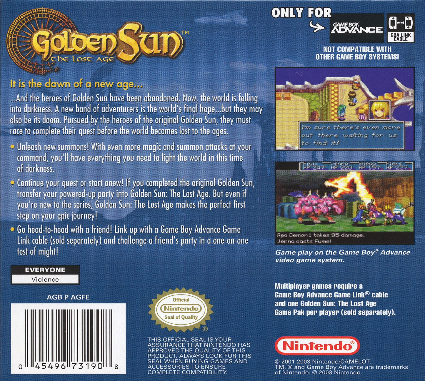 Golden Sun The Lost Age GameBoy Advance