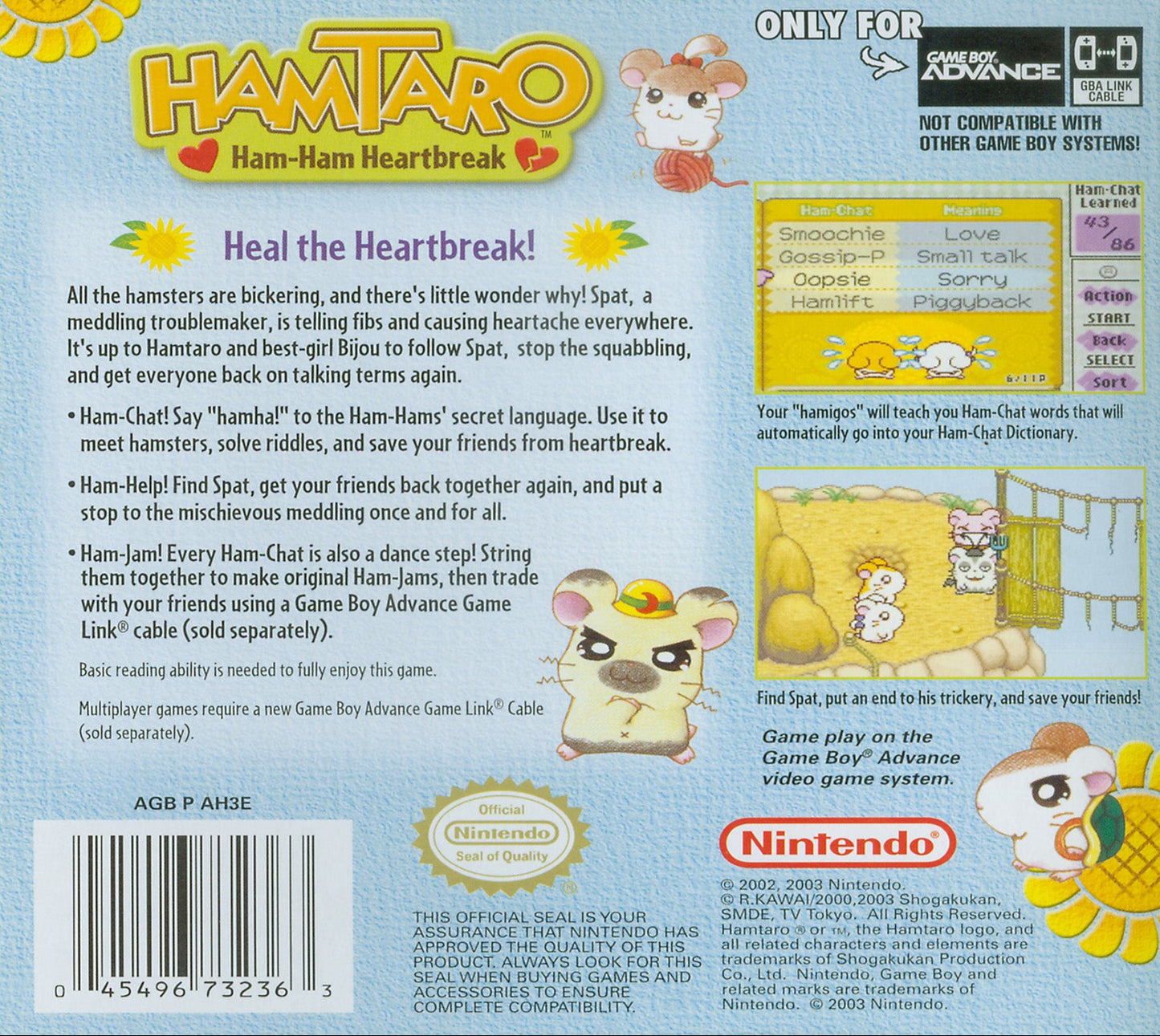 Hamtaro Ham Ham Heartbreak GameBoy Advance