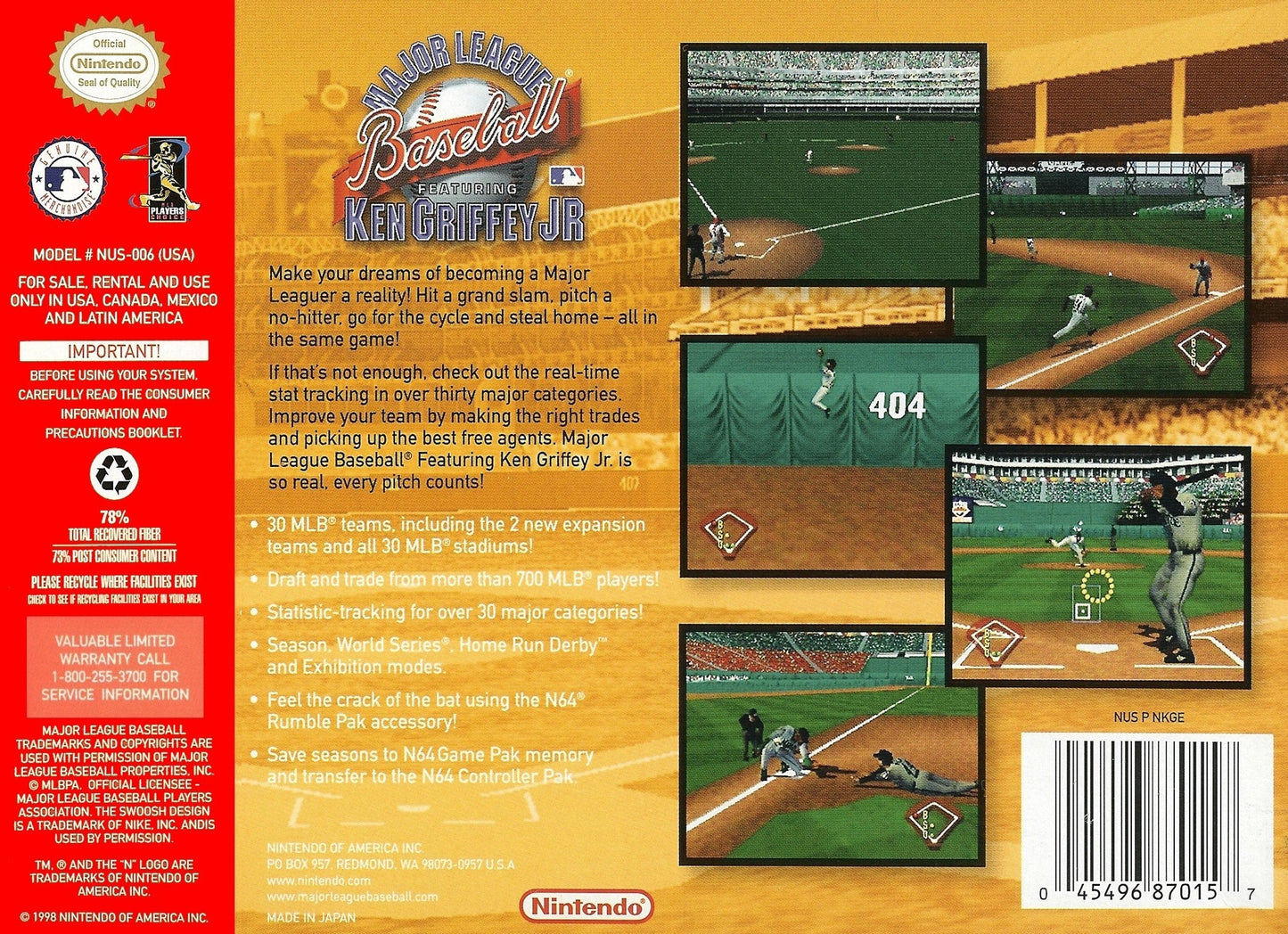 Major League Baseball Featuring Ken Griffey Jr Nintendo 64
