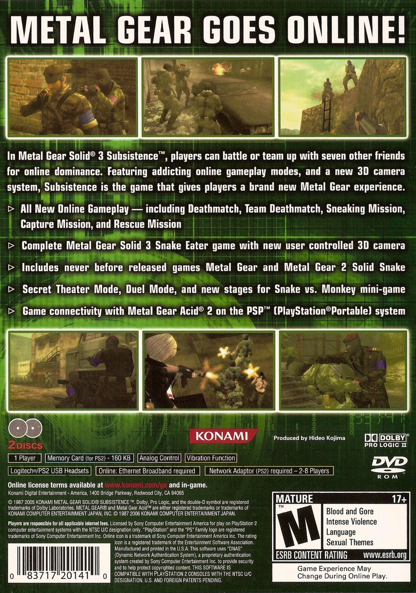 Metal Gear Solid 3 Subsistence Playstation 2