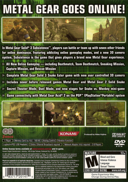 Metal Gear Solid 3 Subsistence Playstation 2