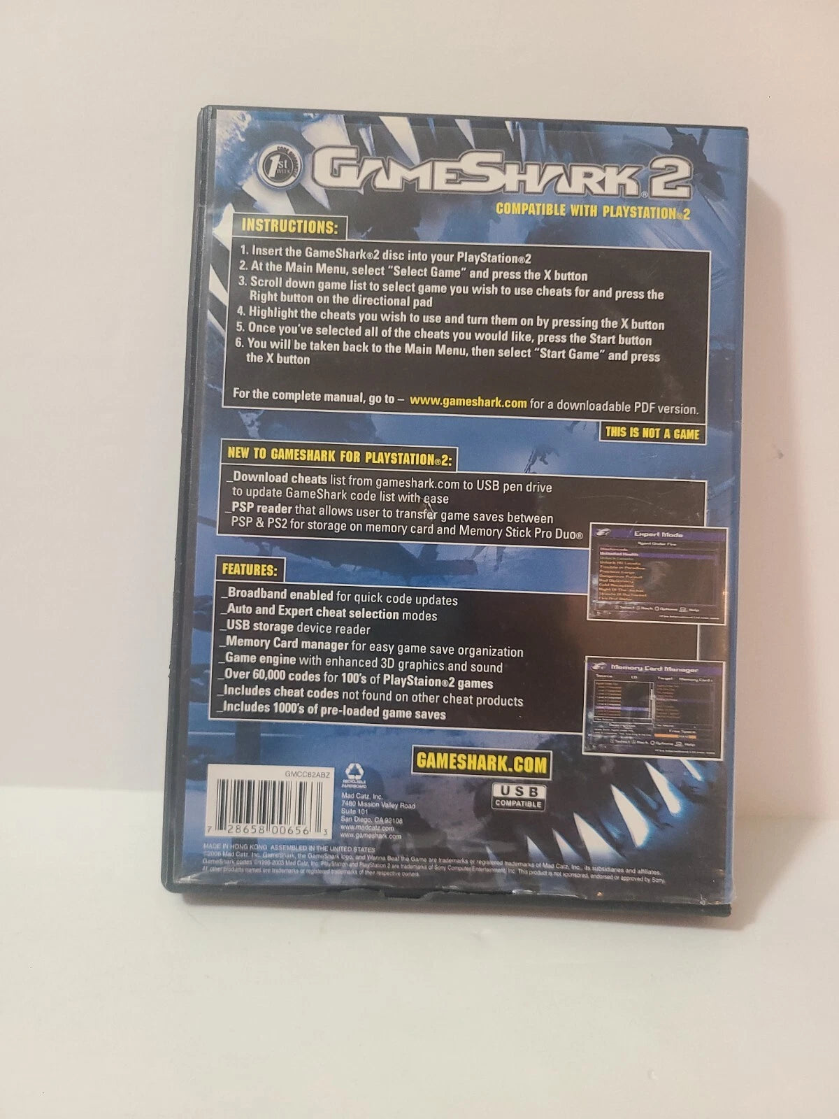 GameShark 2 V1.1 Cheat Codes PlayStation 2 PS2 Disc w Case and Manual