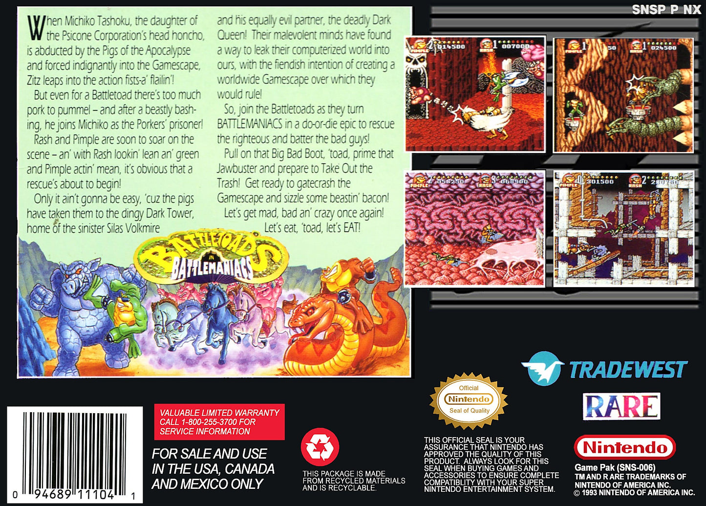 Battletoads In Battlemaniacs Super Nintendo