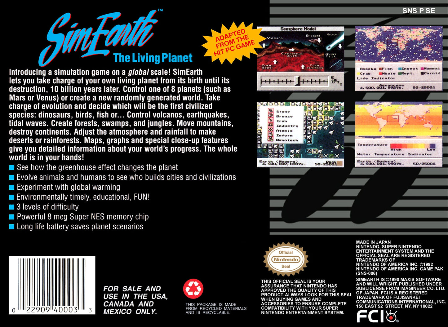 Sim Earth the Living Planet Super Nintendo