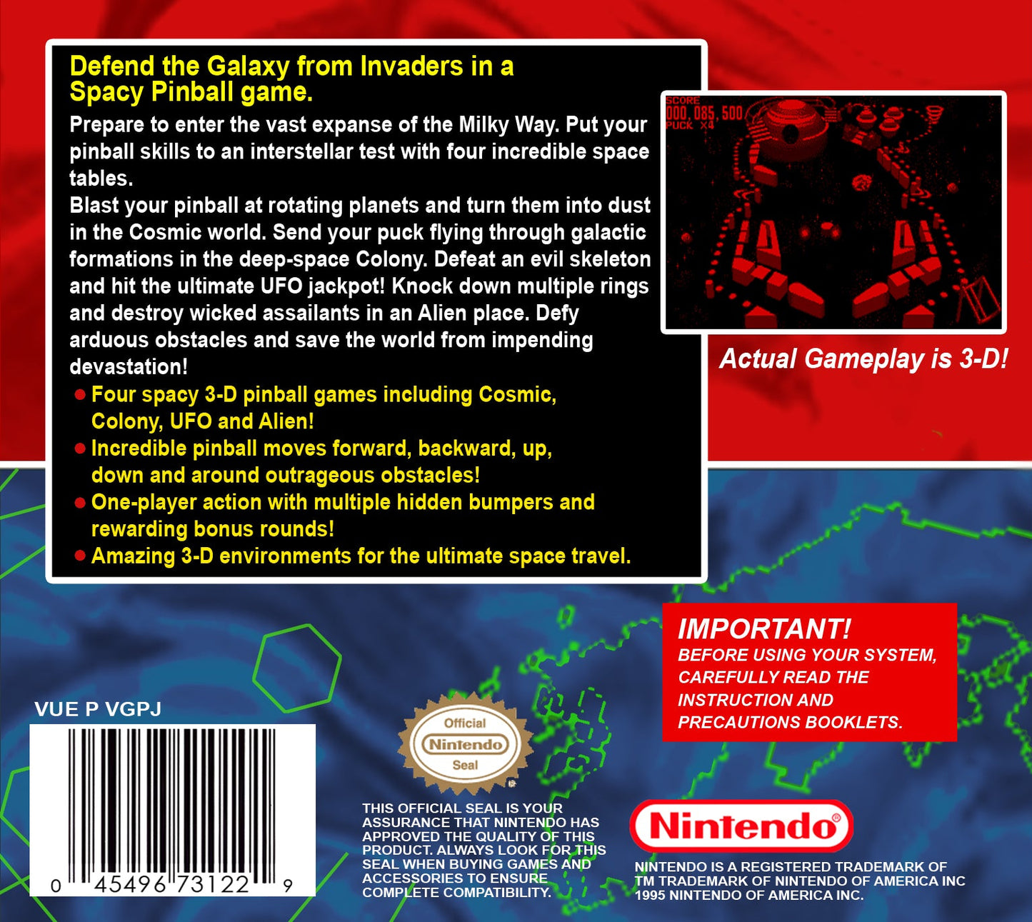 Galactic Pinball Virtual Boy
